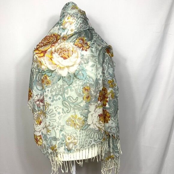 Artisan Design Scarf Fringe Edges Gray Paisley Floral Scarves 29 x 12 inches - Picture 2 of 7